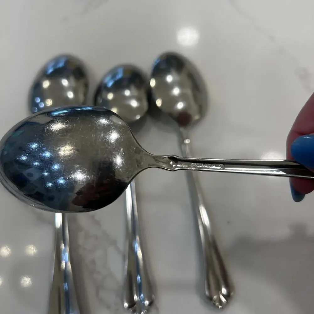 Vtg 4PC ONEIDA JUILLIARD Glossy Stainless‎ CUBE 1 Serving Spoon 3 Dinner Spoons